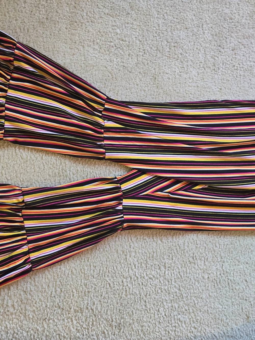 Striped Boot Cut Pants in Black, Pink & Yellow